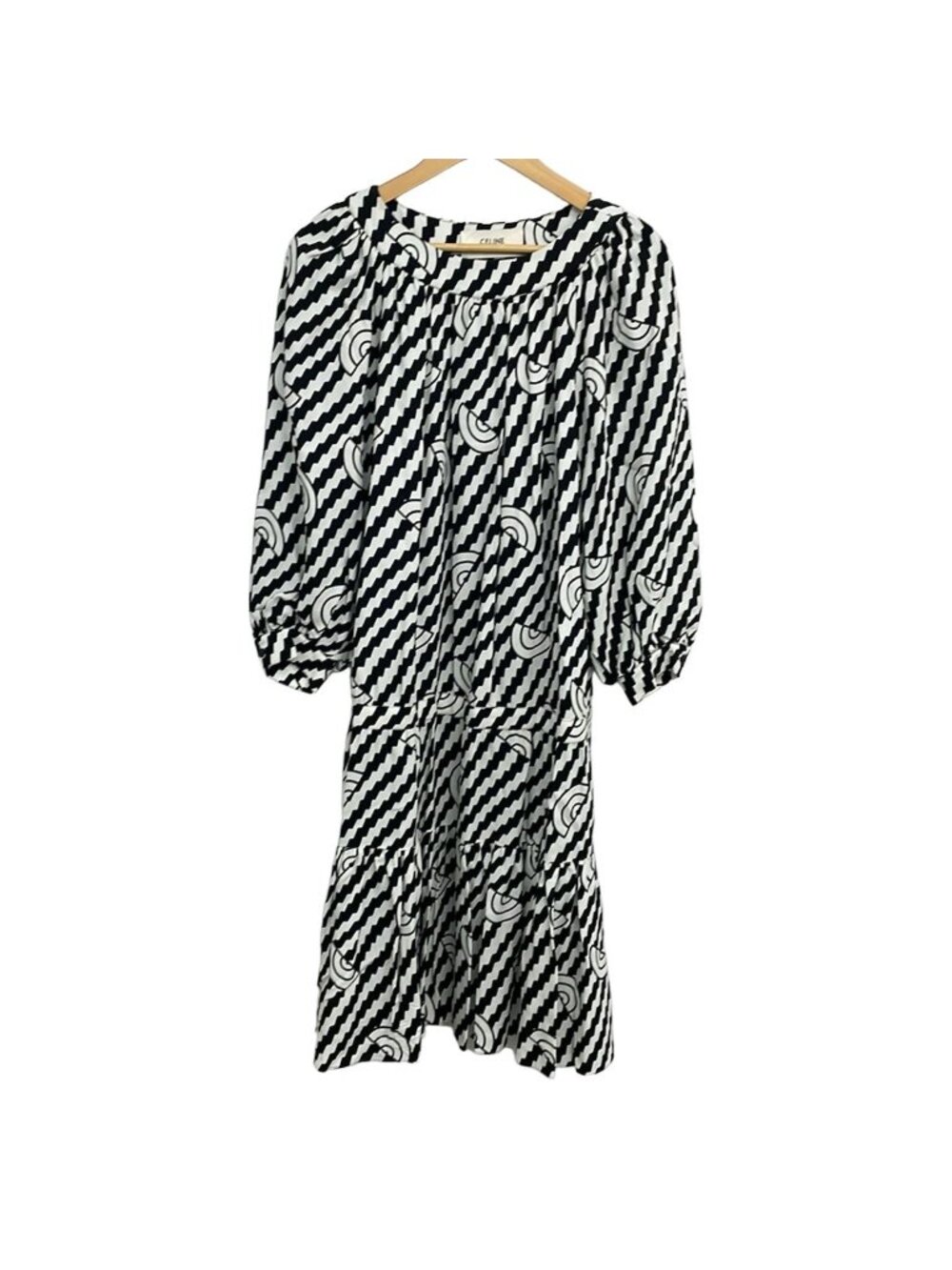 Celine Dress S White Black Long Sleeve Long Tiered Hedi Slimane 36